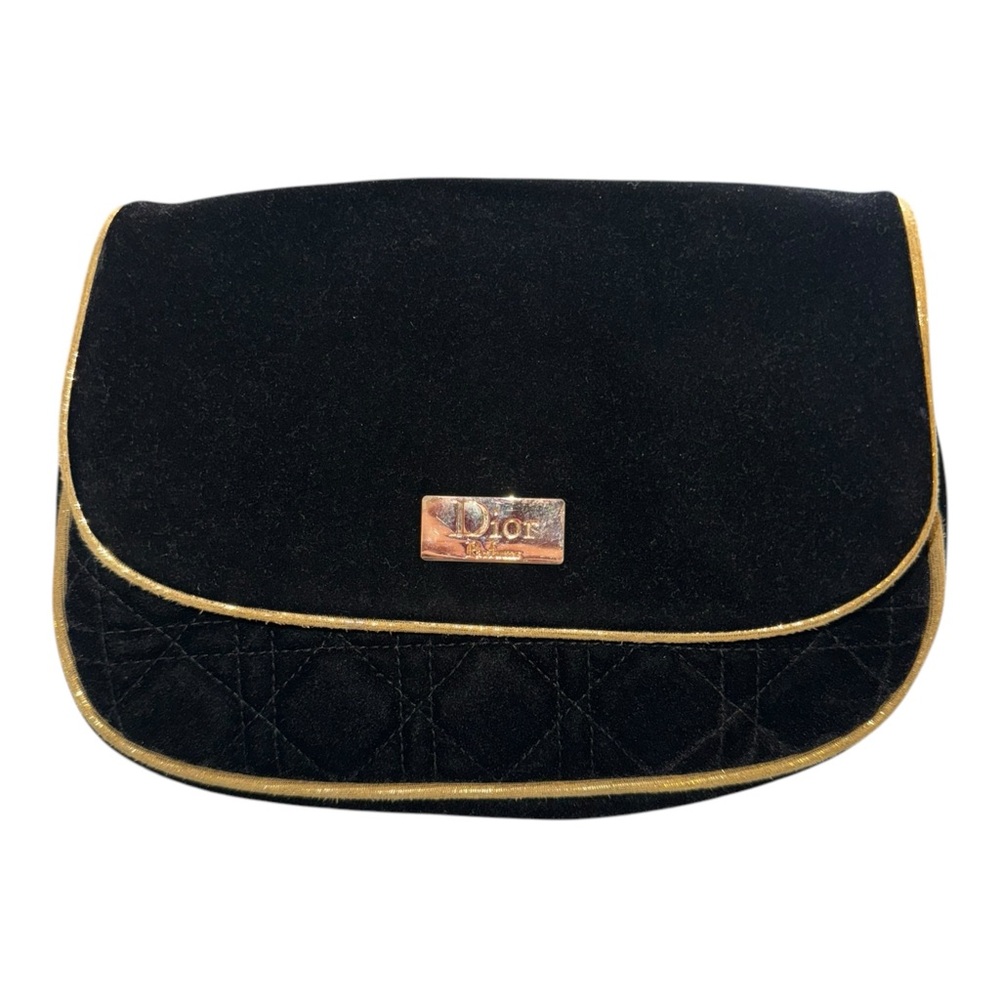 Vtg Authentic Dior Parfums Bag Black Velvet GoldTone Trim Clean 4"Wx9"Lx5 1/2"H
